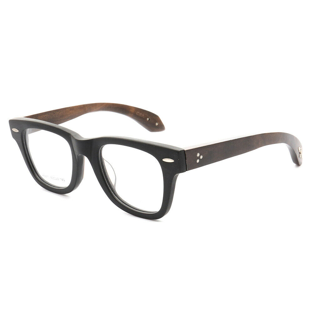 Francis | Patterned Square Wood Eyeglasses | Acetate Frame w/ Wooden Temples