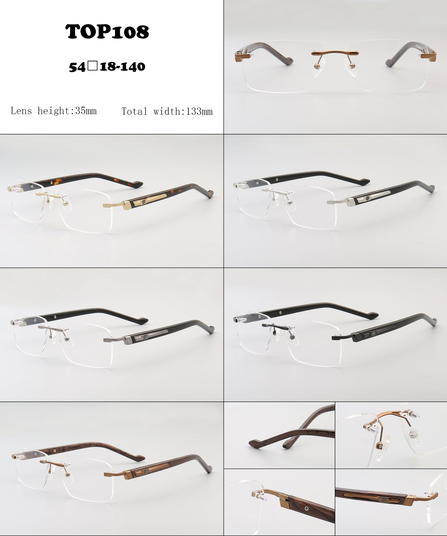 Cyrus | Rimless Tortoise Shell Glasses w/ Square Frame | Rectangular Modern Business Eyewear