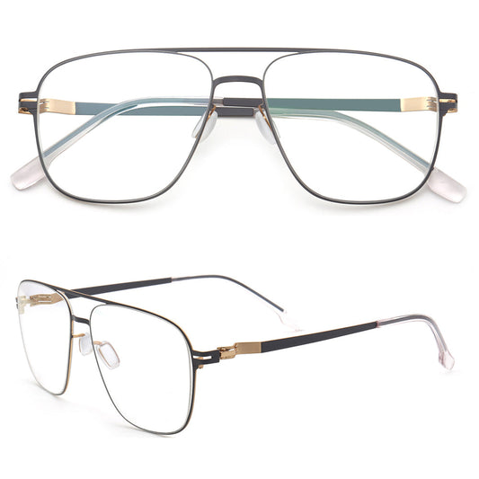 Maxwell | Retro Double Bridge Pilot Style Glasses | Flat Top Stainless Steel Eyeglass Frames